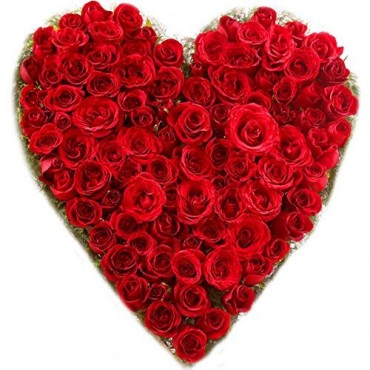 Special Heart Shape Arrangement of 75 Red Roses Fresh Flowers